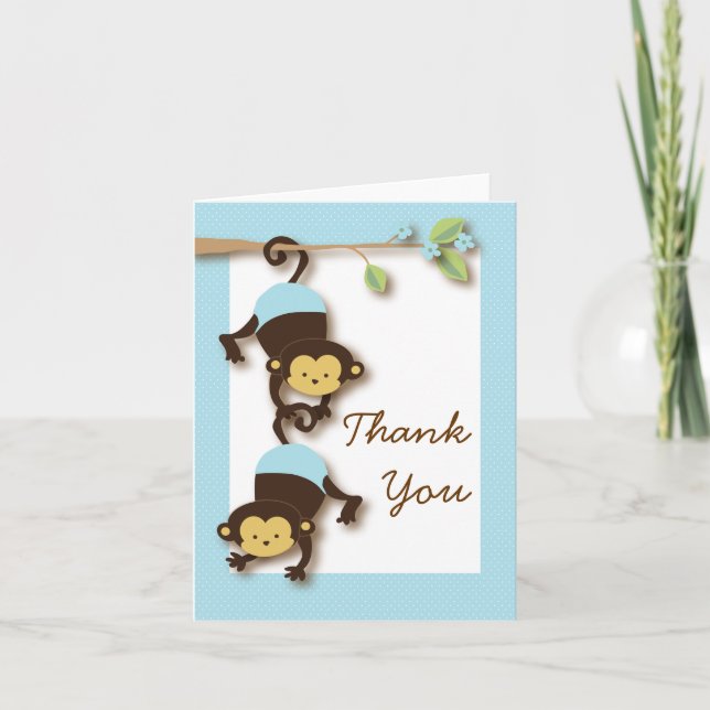Carte De Remerciements Mod Monkey Baby Boy Blue Thank You Card (Devant)