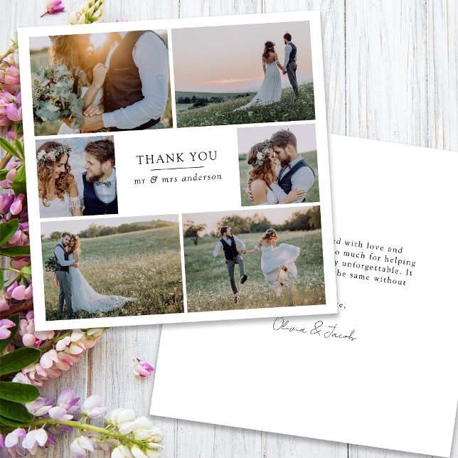 Carte De Remerciements Modern 6 Photo Collage Carré Mariage (Créateur téléchargé)