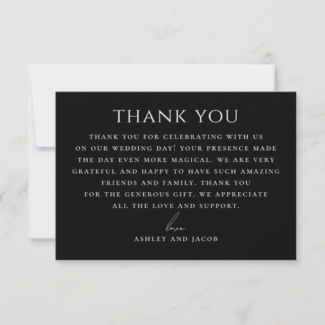 Carte De Remerciements Modern Black Wedding | Elegant Formal Typography (Devant)