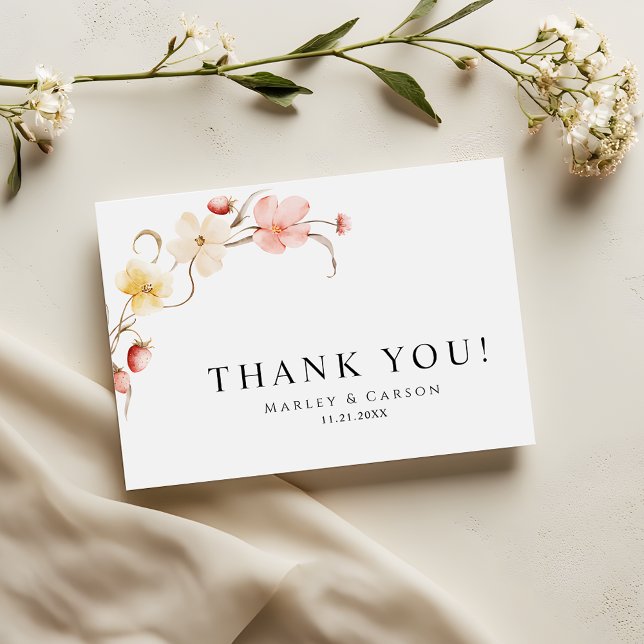 Carte De Remerciements Modern Blush Floral Minimalist Garden Wedding (Créateur téléchargé)