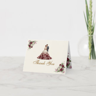 Carte De Remerciements Modern Burgundy Floral Wedding Thank You Card