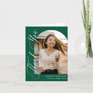 Carte De Remerciements Modern Elegant Calligraphy Green Photo Graduation
