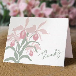 Carte De Remerciements Modern floral Cattleya orchid dusty pink wedding
