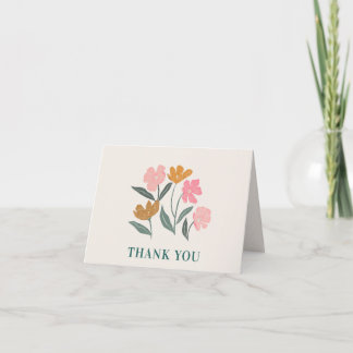 Carte De Remerciements Modern Floral Illustrated Botanical Pink & Green