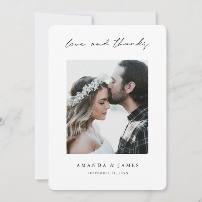 Carte De Remerciements Modern Love and Thanks Photo Borders Mariage (Devant)