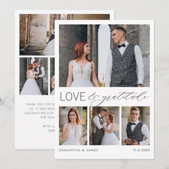 Carte De Remerciements Modern Love & Gratitude 8-Photo Mariage Collage (Devant / Derrière)