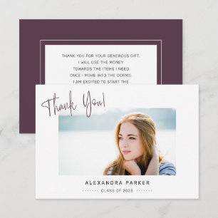 Carte De Remerciements Modern Minimal Cassis Handwriting Graduation