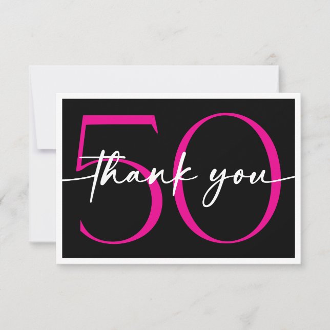 Carte De Remerciements Modern Minimal Pink Fifty Fabulous Script Birthday (Devant)