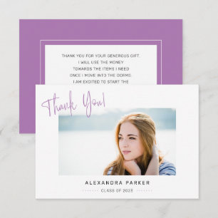 Carte De Remerciements Modern Minimal Purple Handwriting Graduation