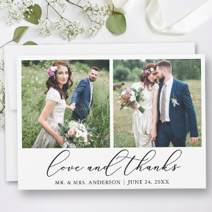 Carte De Remerciements Modern Minimalist Calligraphy Wedding 2 Photo Love