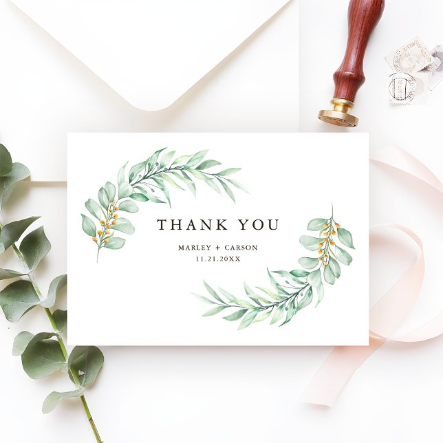 Carte De Remerciements Modern Minimalist Greenery Foliage Wedding (Créateur téléchargé)