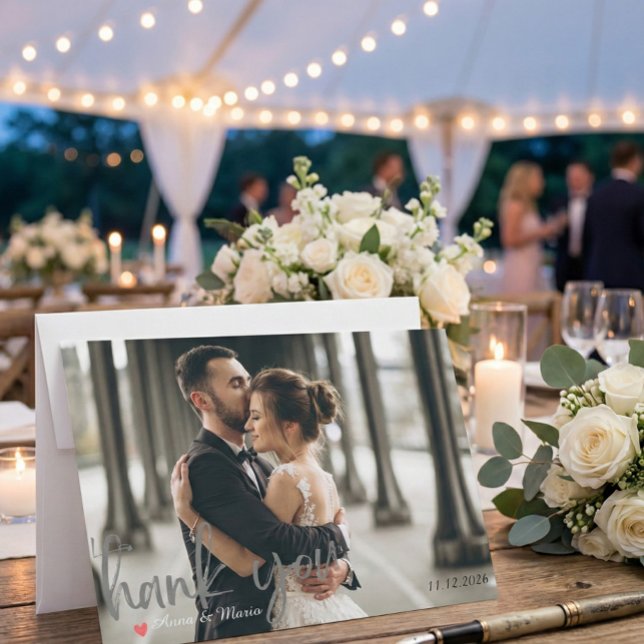 Carte De Remerciements Modern Minimalist Handwritten Script Photo Wedding (Créateur téléchargé)