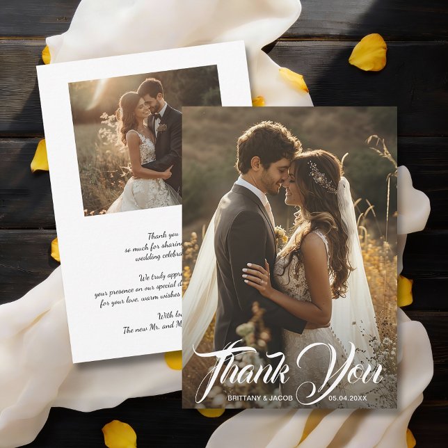 Carte De Remerciements Modern Photo Simple Wedding (Modern wedding photos flat thank you cards, default size 5" x 7")