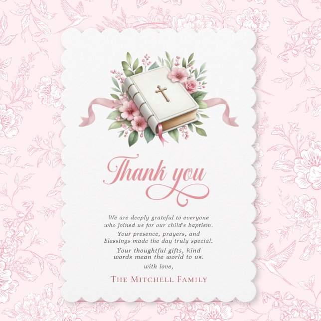 Carte De Remerciements Modern Pink Flower Baptism (Créateur téléchargé)
