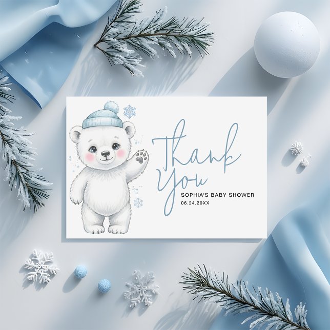 Carte De Remerciements Modern Polar Bear Winter Baby Boy Shower (Créateur téléchargé)