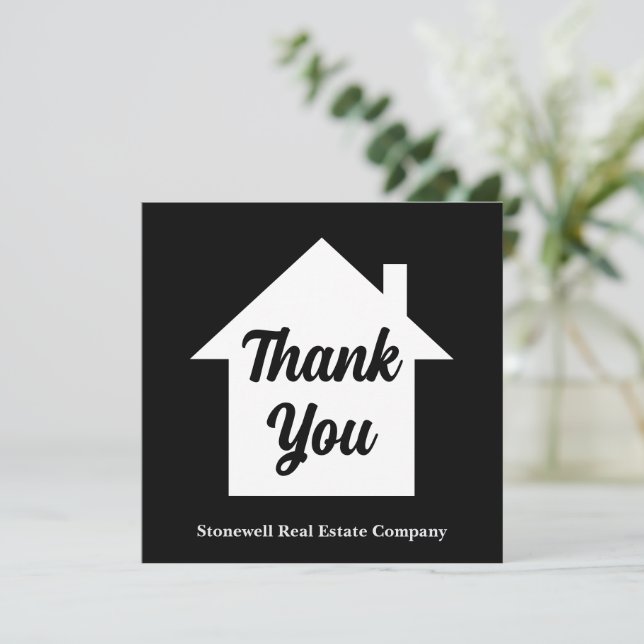 Carte De Remerciements Modern Real Estate Company Custom Black (Debout devant)
