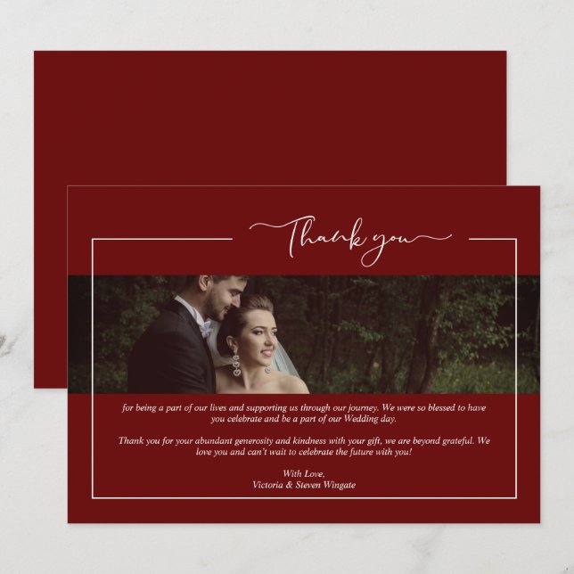 Carte De Remerciements Modern Red Newlyweds Wimshical Calligraphy (Devant / Derrière)