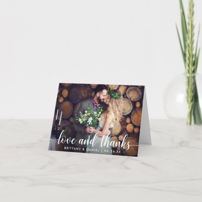 Carte De Remerciements Modern Script Love and Thanks Mariage Couple Note (Devant)