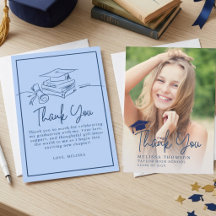 Modern Script Navy Blue Graduation Photo