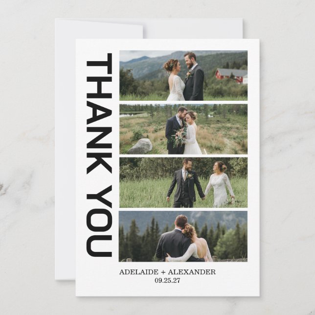 Carte De Remerciements Modern Script Photo Wedding (Devant)