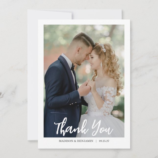 Carte De Remerciements Modern Script Photo Wedding (Devant)