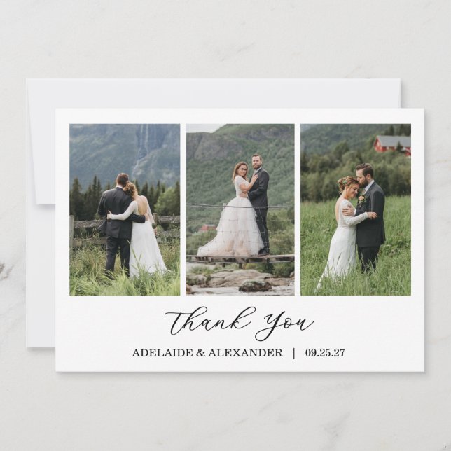 Carte De Remerciements Modern Script Photo Wedding (Devant)
