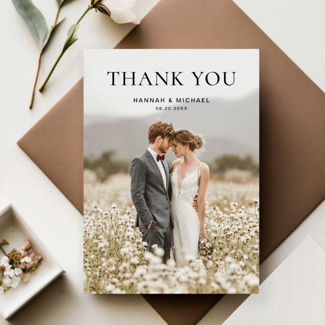 Carte De Remerciements Modern Simple 2 Photo Wedding Thank You Card (Créateur téléchargé)