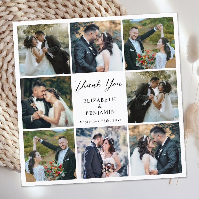 Carte De Remerciements Modern Simple 8 Photo Collage Mariage personnalisé (Créateur téléchargé)