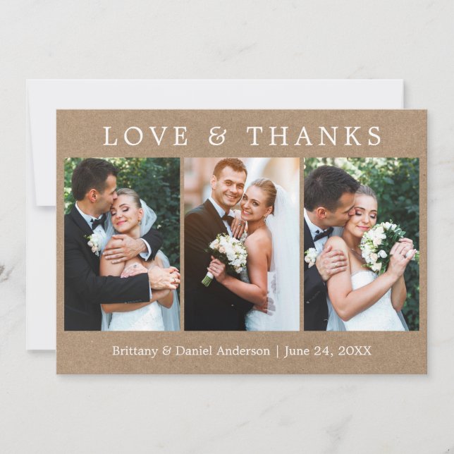 Carte De Remerciements Modern Simple Love Thanks 3 Mariage photo Kraft (Devant)