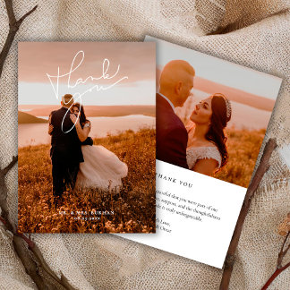 Carte De Remerciements Modern Simple Script Wedding Photo