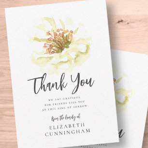 Carte De Remerciements Modern Watercolor Floral Botanical Memorial