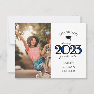 Carte De Remerciements Moderne 2023 Marine Blue Deep Blue Photo Graduatio