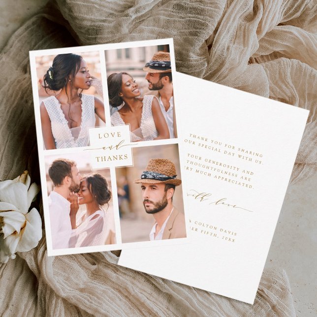 Carte De Remerciements Moderne 4 Photo Collage Gold Mariage (Créateur téléchargé)