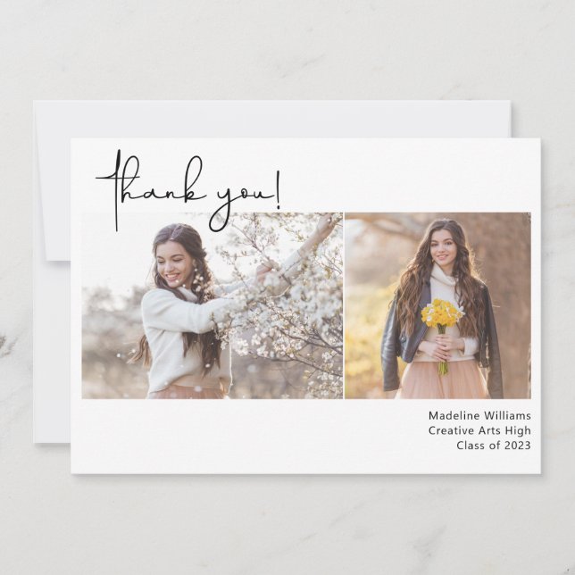 Carte De Remerciements Moderne à deux photos avec lettres à la main (Devant)