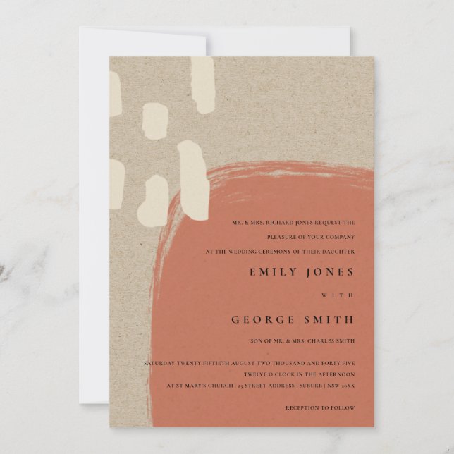 CARTE DE REMERCIEMENTS MODERNE ABSTRAITE KRAFT TERRACOTTA MARIAGE INVITE (Devant)