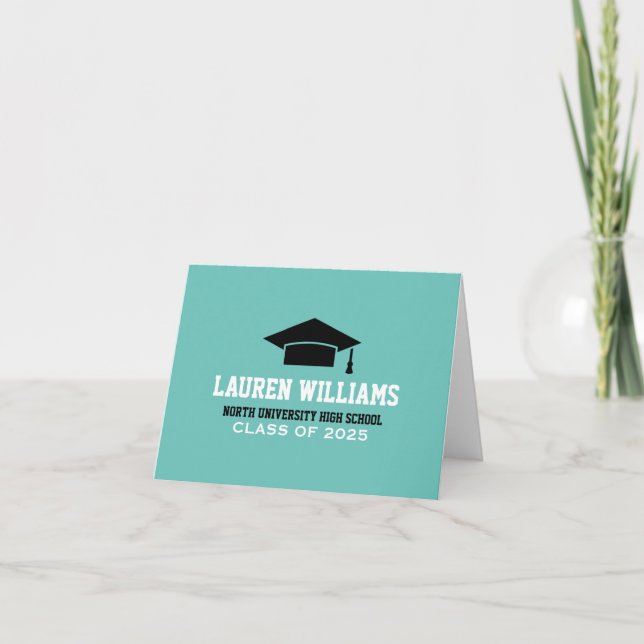 Carte De Remerciements Moderne Aqua Blue Graduation personnalisée (Devant)