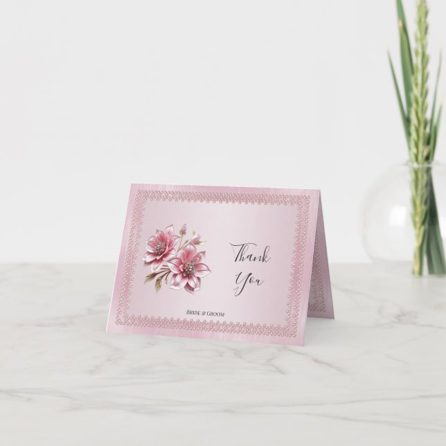 Carte de remerciements moderne aux fleurs roses (Devant)