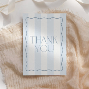 Carte De Remerciements Moderne Baby Shower Garçon Rayure Bleu Poussiéreux