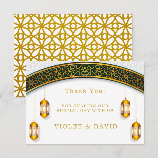 Carte De Remerciements Moderne blanc et or islamique (Devant / Derrière)