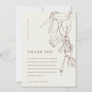 CARTE DE REMERCIEMENTS MODERNE BLUSH HORS LIGNE BLANCHE DESSIN MARIAGE FL