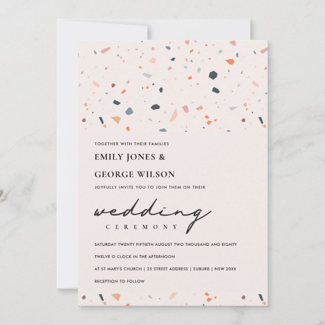 CARTE DE REMERCIEMENTS MODERNE BLUSH RUST TERRAZZO MOTIF MARIAGE INVITER (Devant)