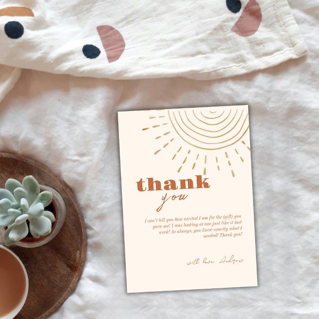 Carte De Remerciements Moderne Boho Voici le Fils Baby Shower (Modern Boho Here Comes The Son Baby Shower Thank You Card)
