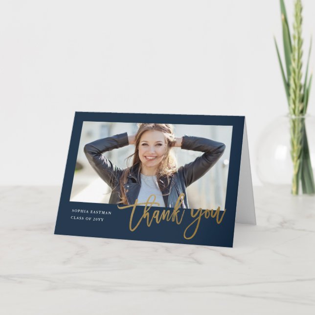 Carte De Remerciements Moderne Calligraphie photo graduation (Devant)
