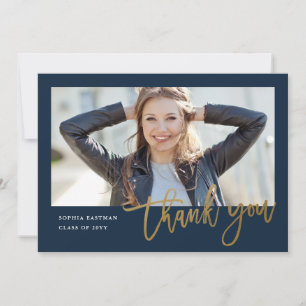 Carte De Remerciements Moderne Calligraphie Photo Graduation