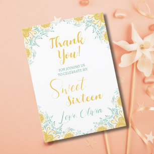 Carte De Remerciements Moderne Chic Boho Floral Sweet 16 Anniversaire