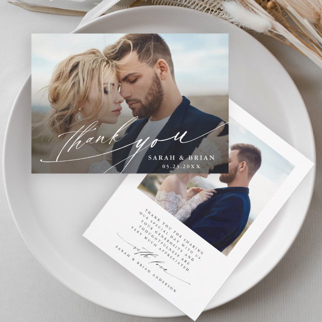 Carte De Remerciements Moderne Chic Calligraphie 2 Mariage photo (Créateur téléchargé)