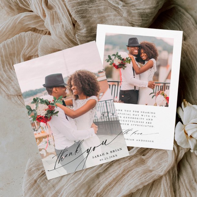 Carte De Remerciements Moderne Chic Calligraphie 2 Mariage photo (Créateur téléchargé)