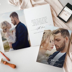Carte De Remerciements Moderne Chic Calligraphie 2 Mariage photo plié