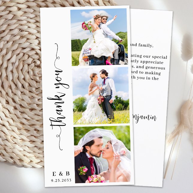 Carte De Remerciements Moderne Chic Personnalisé Monogramme 3 Mariage pho (Créateur téléchargé)