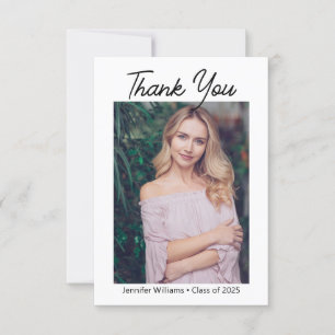 Carte De Remerciements moderne chic script graduation photo minimum